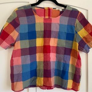 Madewell Retro slightly Cropped Top with Buttons Colorful Plaid size Large